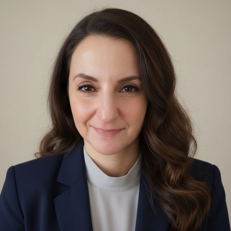 Portrait of Cigdem Fareed in a navy blazer