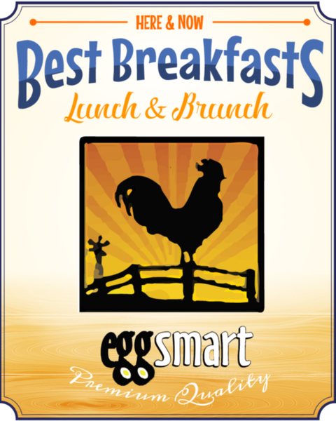 Eggsmart poster: Best Breakfasts, Lunch and Brunch, with a rooster at sunrise.