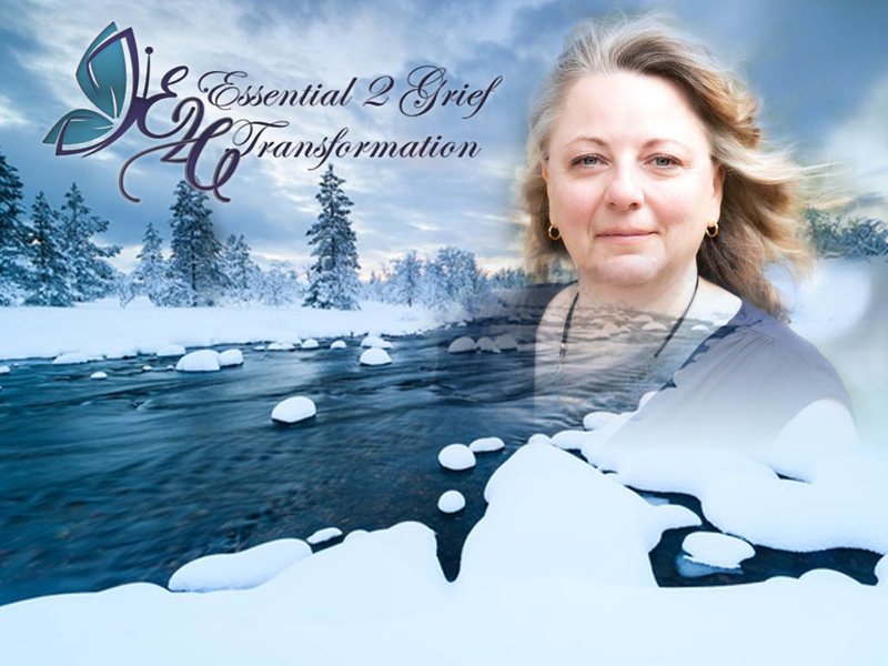 Essentials 2 Grief Transformation banner: a portrait over a snowy river with the butterfly logo.