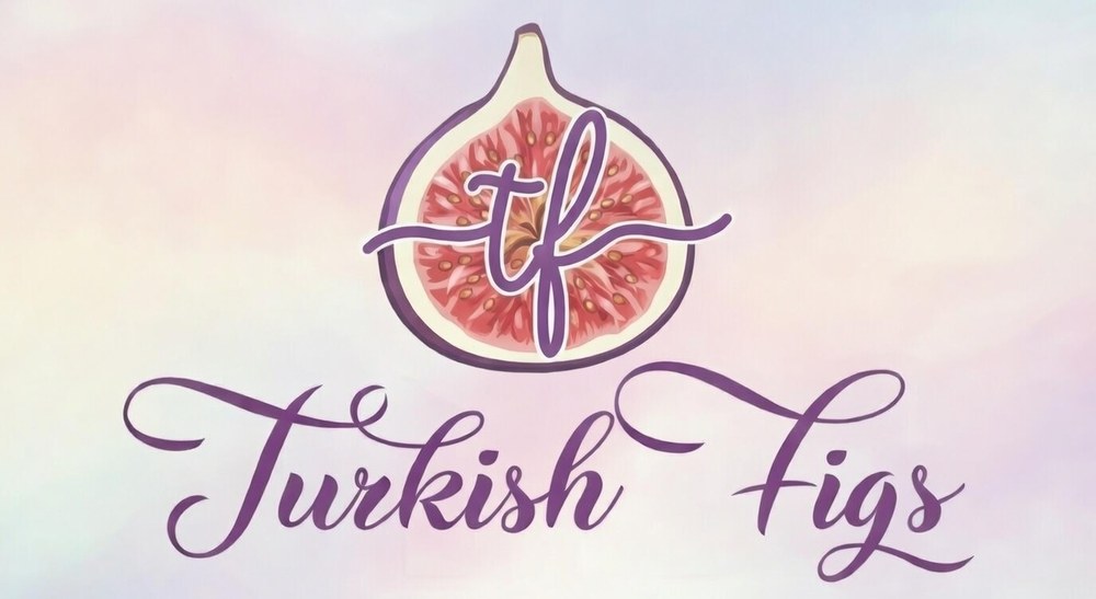 Turkish Figs logo: a watercolour fig with the letters t and f above purple script lettering.