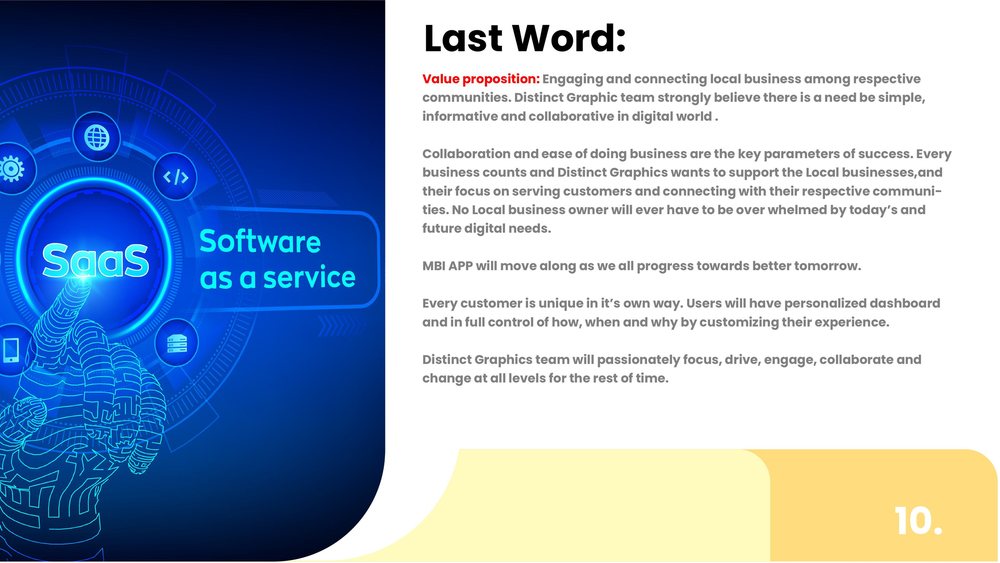 Slide 10, Last Word: value proposition, with a software as a service graphic.